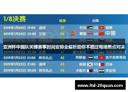 亚洲杯中国队关键赛事时间安排全解析助你不错过每场焦点对决